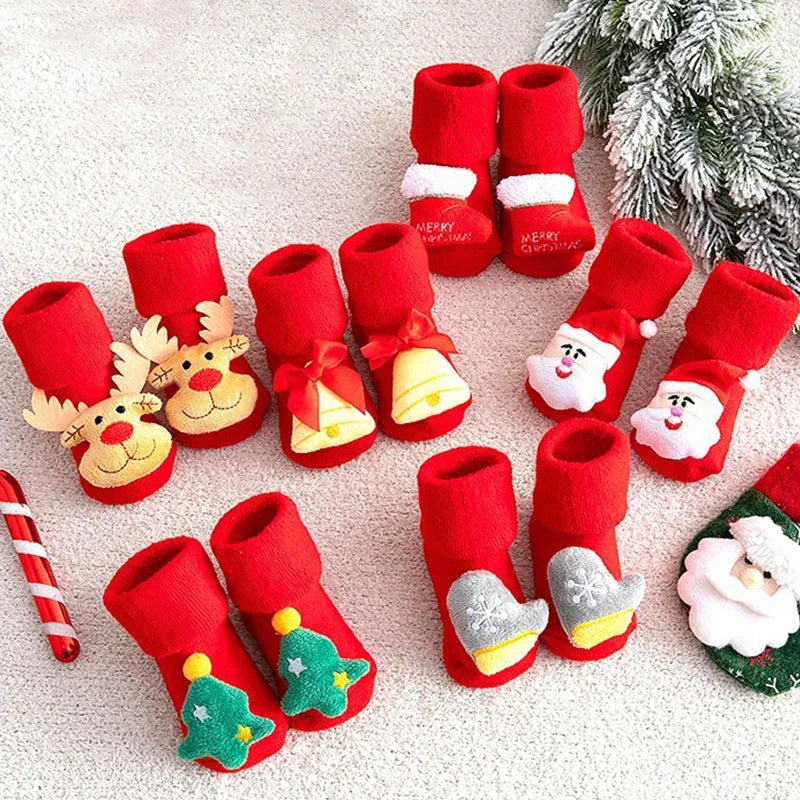 Kids Children's Socks for Girls Boys Non-slip Print Cotton Toddler Baby Christmas Socks for Newborns Infant Short Socks Clothing Qme