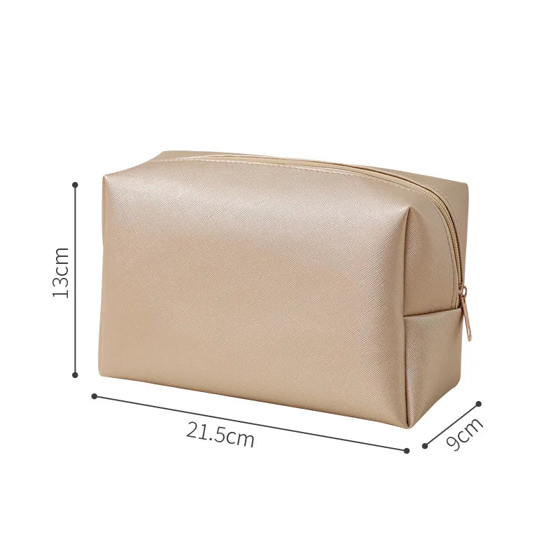 A 1pcs PU Leather Portable Toiletry Bags Waterproof Travel Make Up Bags for Women Small Medium Large Cosmetic Organizer Bags Qme Gold Large