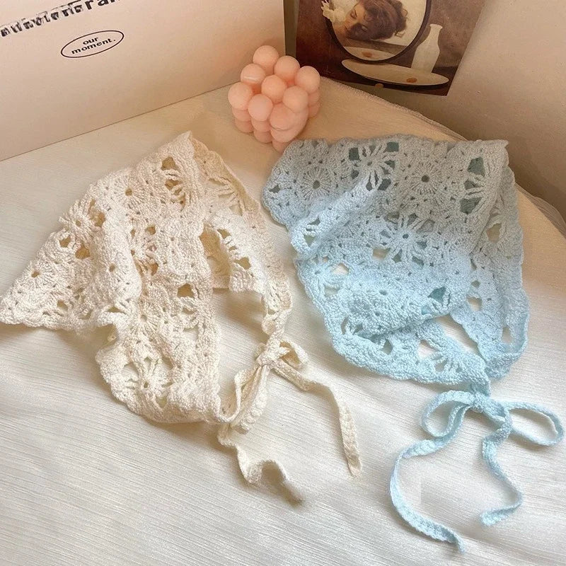 Fashion Knitted Headscarf Hat French Pastoral Style Triangle Headband Knitted Headband Silk Scarf High-end Hair Accessories Qme