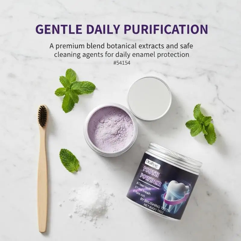 Purple Tooth Powder Teeth Whitening Gentle Stain Removal Minty Fresh Qme