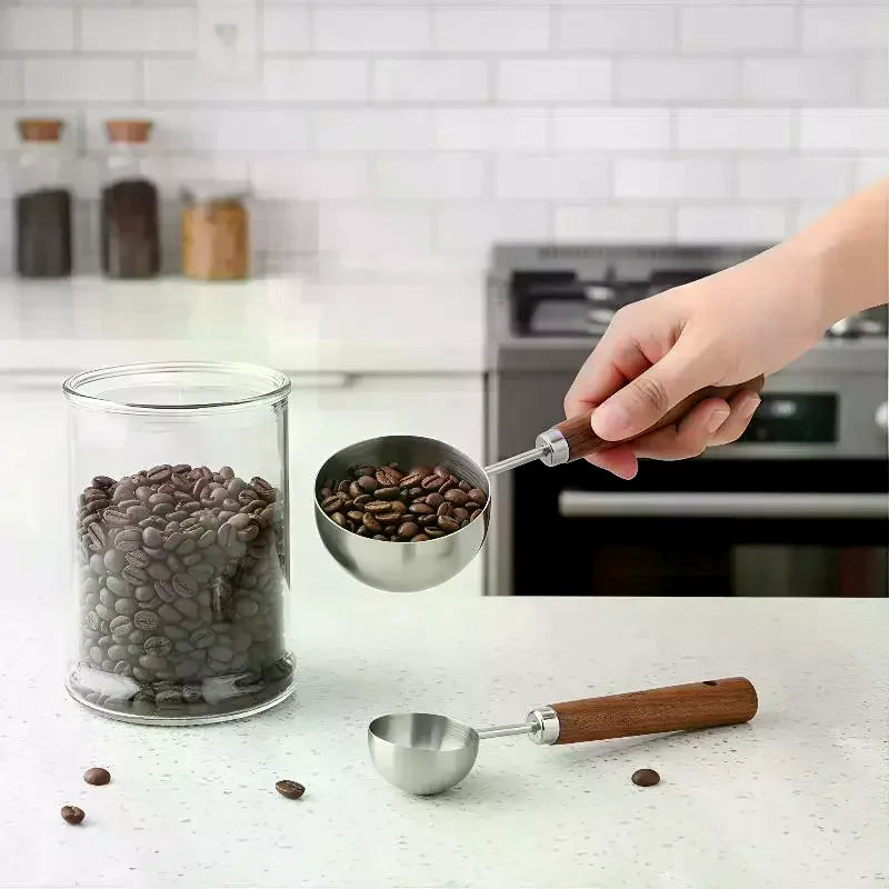 Coffee Tablespoon - Walnut Wood & Stainless Steel Scoop for Home Baristas & Cafe Decor - Perfect Kitchen Accessory Qme