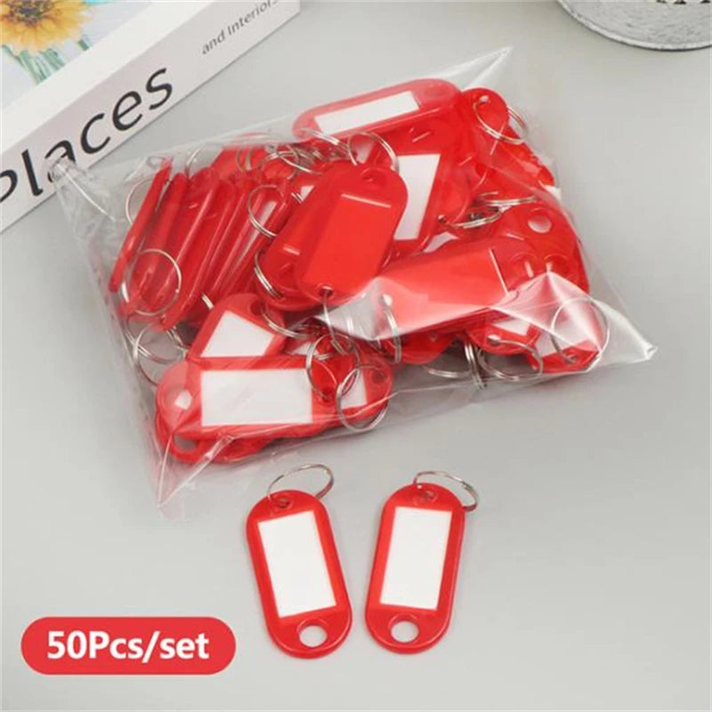 50pcs Colorful Plastic Tags Hotel Number Classification Card Key Tags Label Name Baggage Tag ID Name Tags With Split Ring Qme red