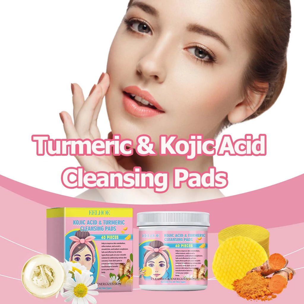 40pcs Turmeric Kojic Acid Facial Cleansing Pads Exfoliating Cleaning Remover Pores Dirt Moisturizing Daily Face Clean Skin Care Qme