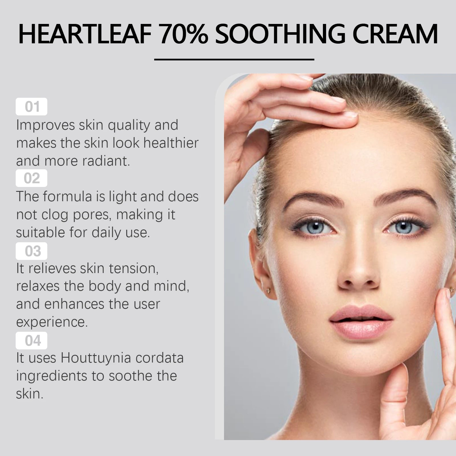 Heart Leaf 70% Soothing Cream Contains Ceramide EOS Moisturizing Relieves Dry Skin Restores Skin Elasticity Facial Cream Qme
