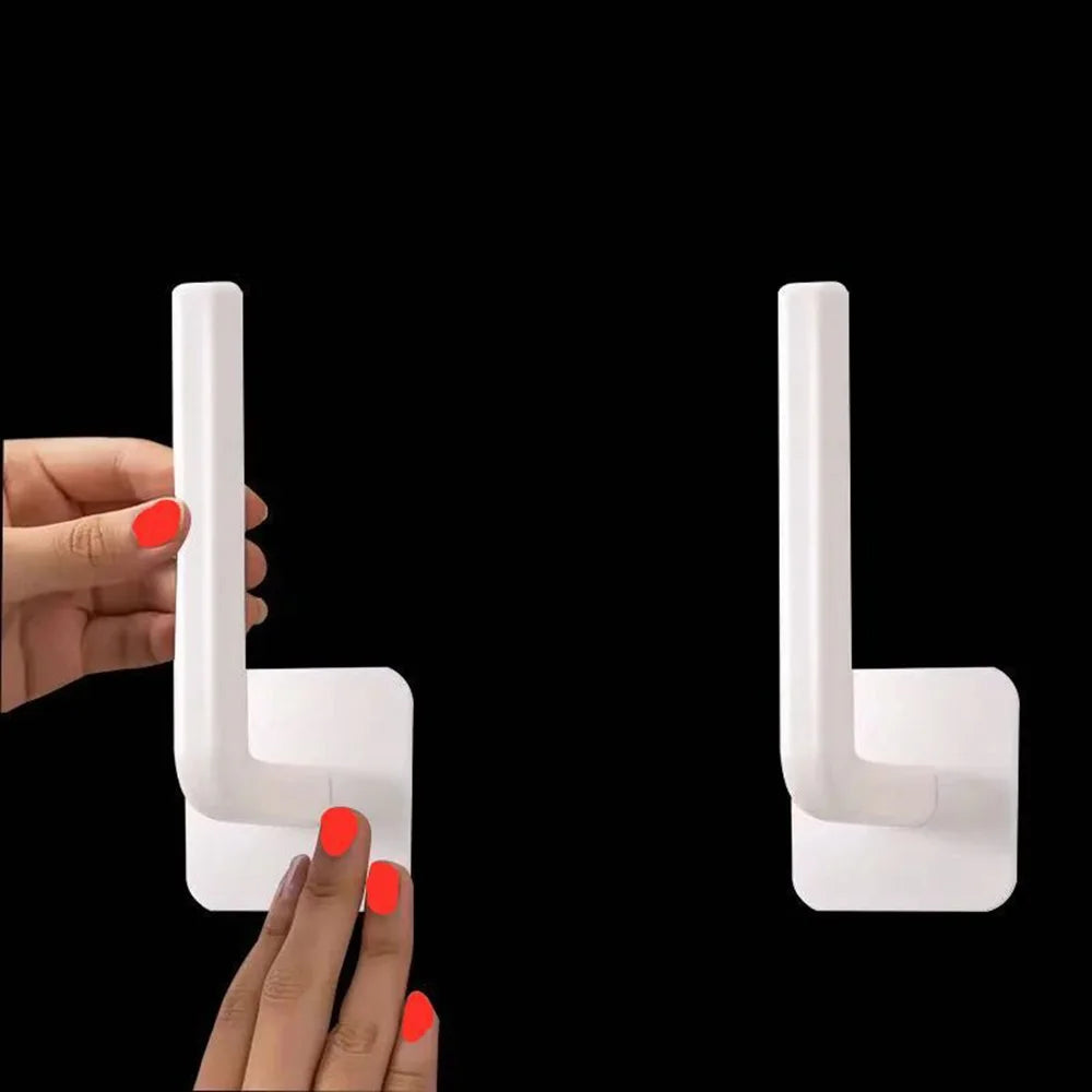 2Pcs No Hole Multifunctional Hooks Lazy Rag Hangers Kitchen Wall Mounted Paper Towel Organiser Qme 2pcs white