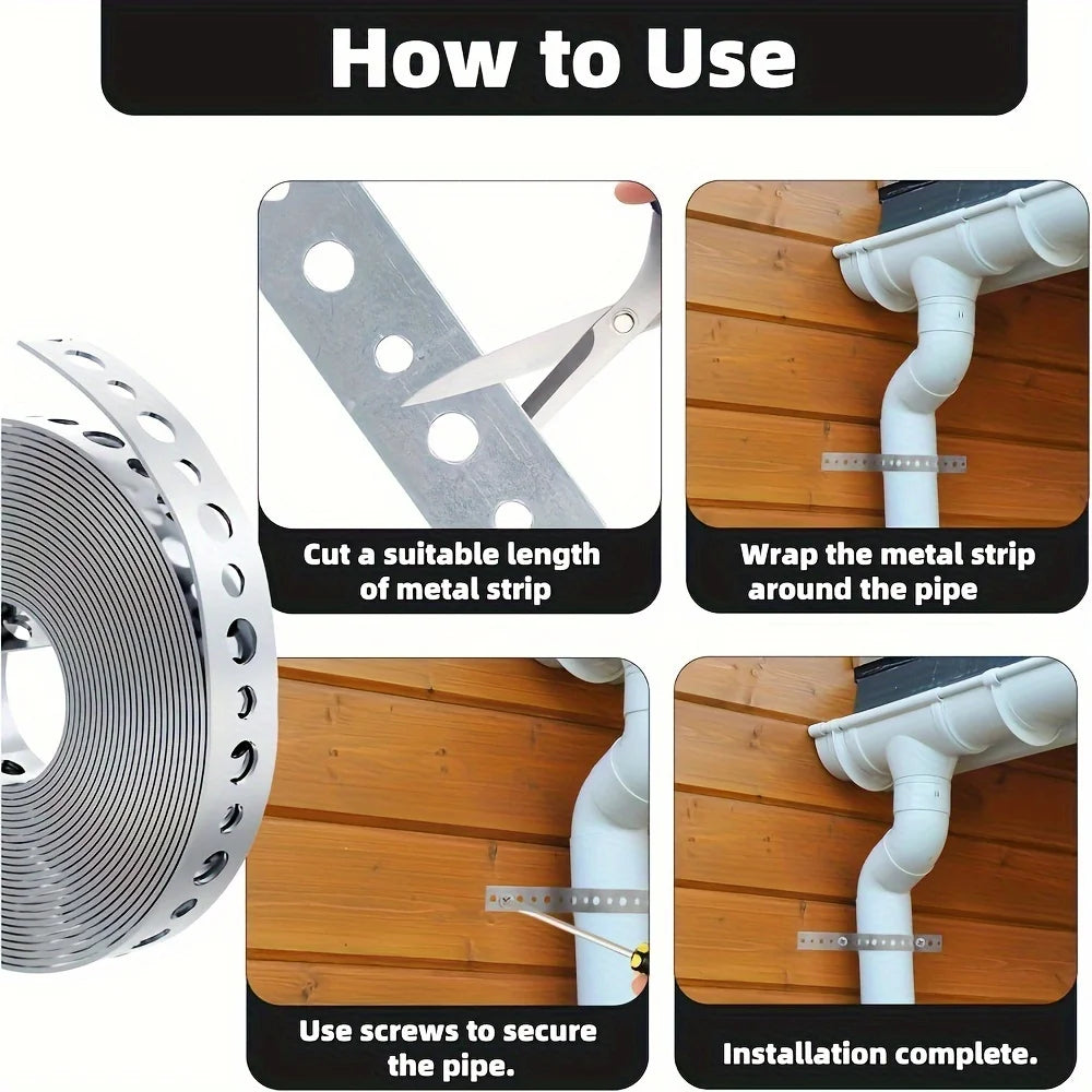 1 Roll of Galvanized Steel Tape, Pre-Punched Multi-Slot Metal Tape for Pipe Support and Sheet Metal Work Qme