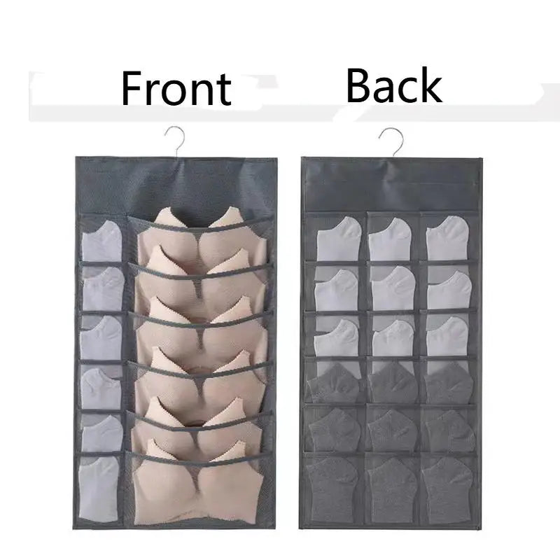 Double Sides Underwear Storage Hanging Bag Dormitory Home Wardrobe Qme Gray