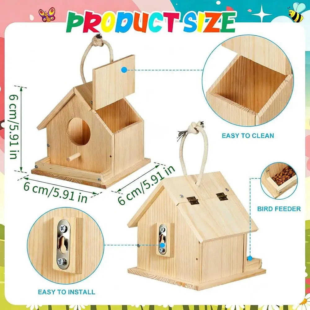 Bird House Kit Wooden Educational Hands-On Birdhouse Building Painting Kit for Spring Summer Home School Classroom Camp Holiday Qme as shown