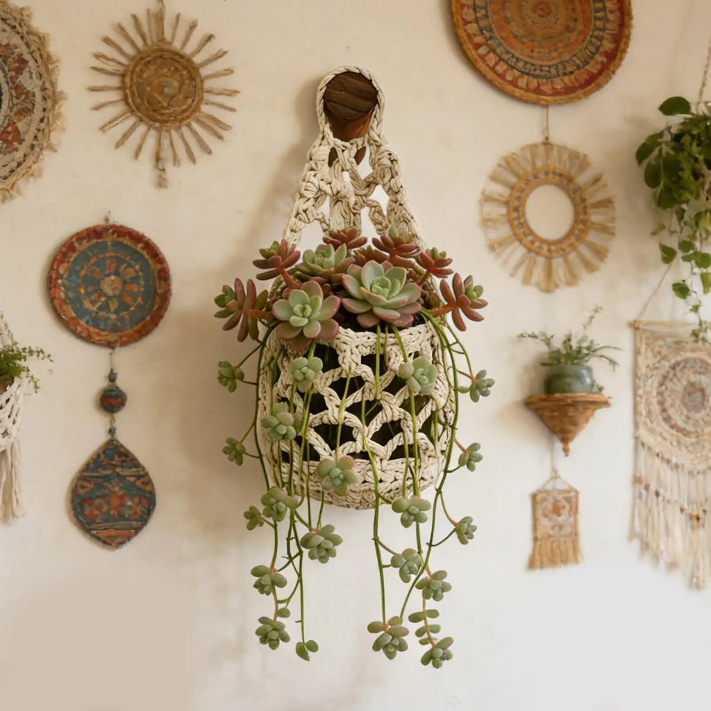 Macrame Plant Hanger Cotton Woven Decorative Space Saving Boho Flower Qme