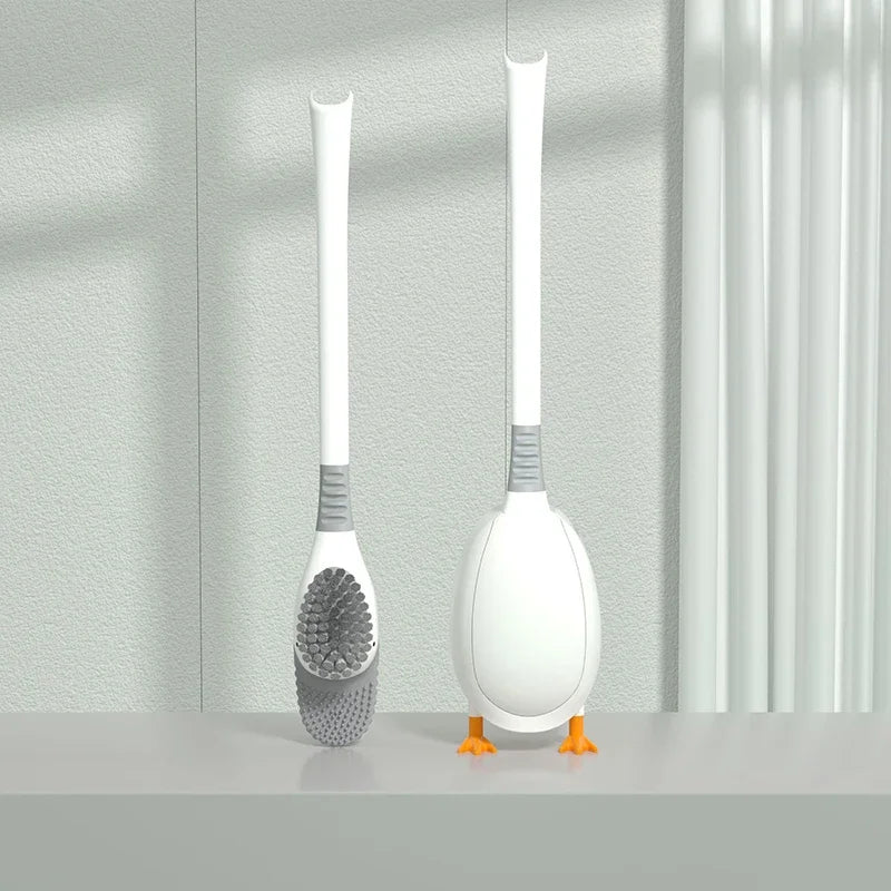 Cute Diving Duck Style Toilet Brush Wall-mounted Floor-Standing Silicone Toilet Brush with Base Bathroom Cleaning Brush Set Qme 02