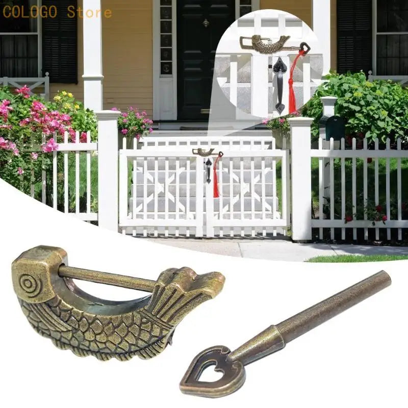 Bronze Fish Vintage Lock Antique Padlock Small Wooden Suitcases D0LD Qme