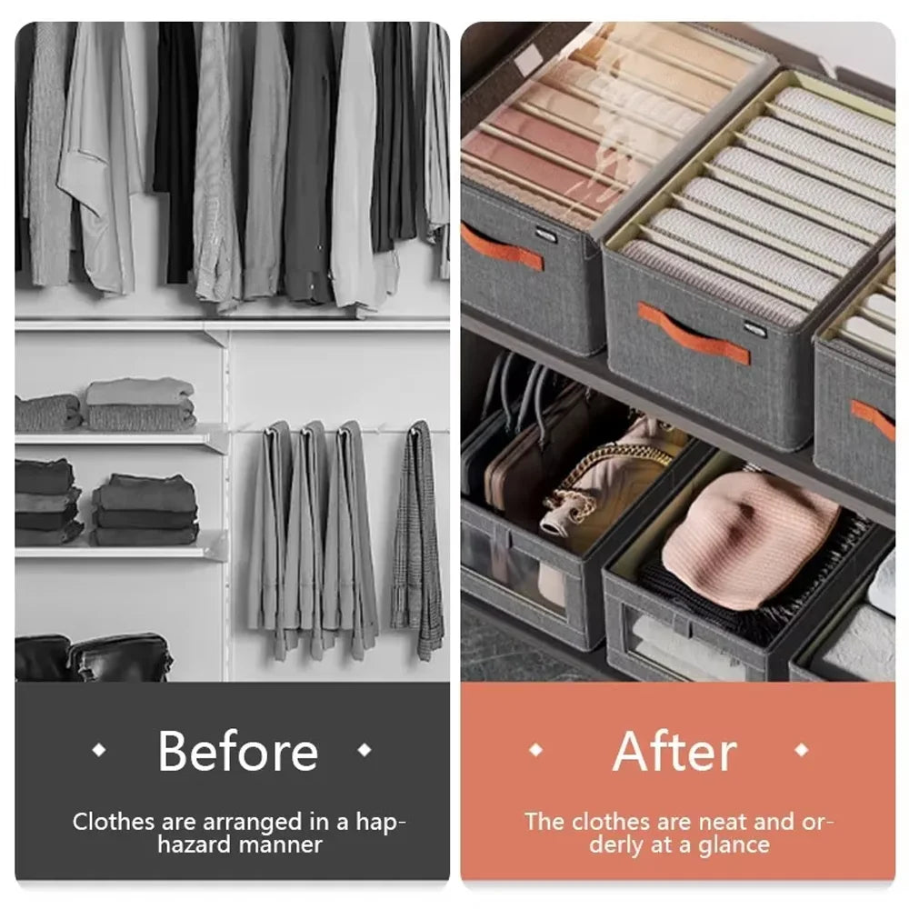 Premium Cationic Fabric Foldable Storage Box with Lid & Compartments PP Board Clothes Organizer for Wardrobe Use Qme