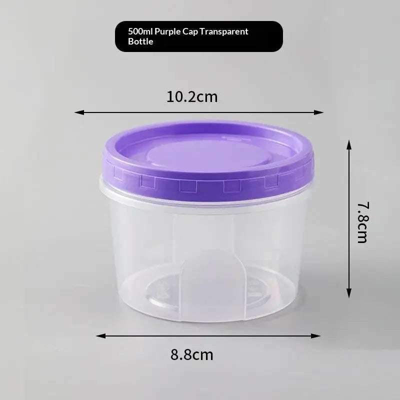4Pcs Round Food Fresh Keeping Box Kitchen Refrigerator Storage Container Fruits Snacks Sealed Jar Microwave Heating Food Storage Qme 500ML Purple