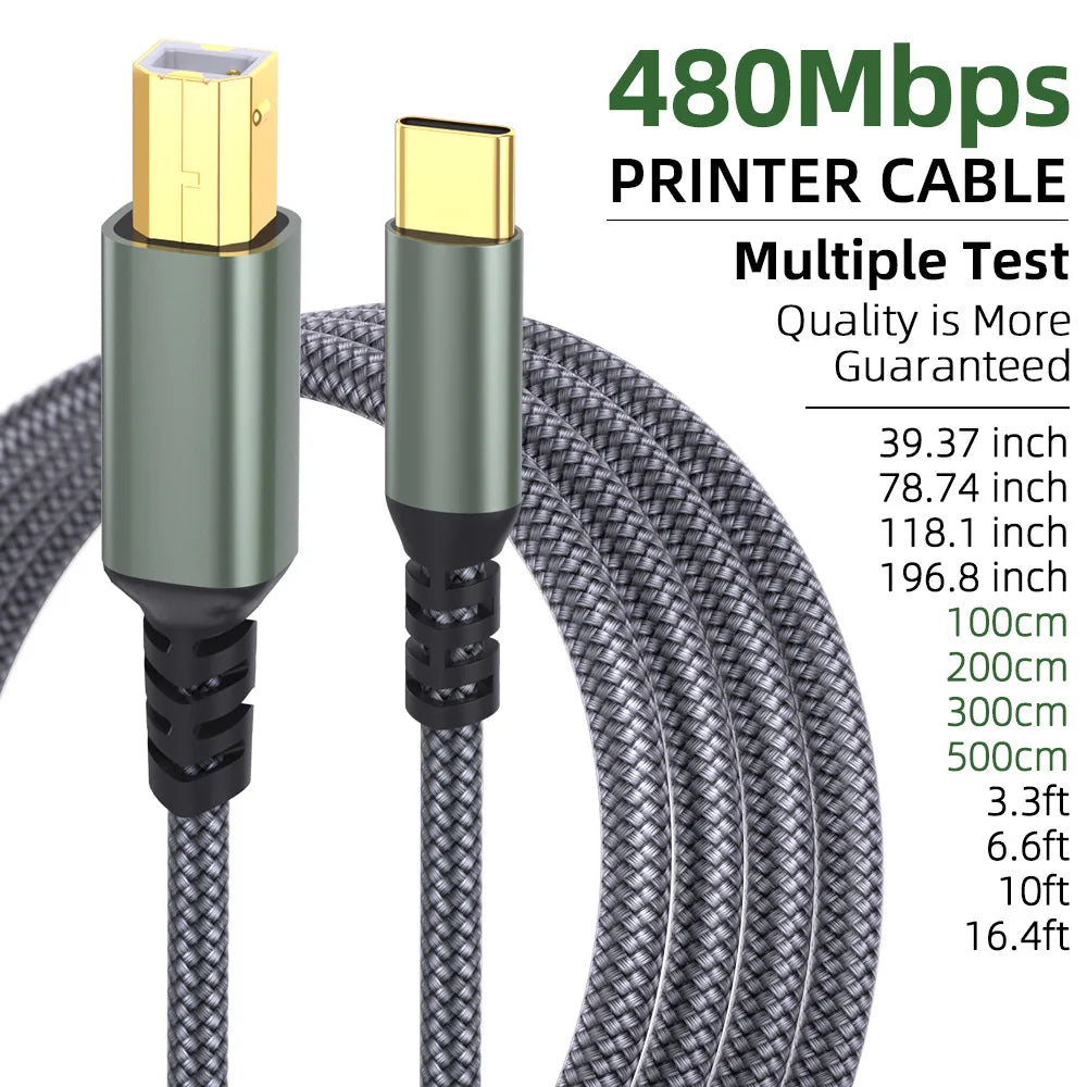 USB C to USB B Printer Cable Universal High Speed Data Transfer Cord Canon Epson HP Samsung Dell Printer Scanner Office Equipmen Qme Grey 2m