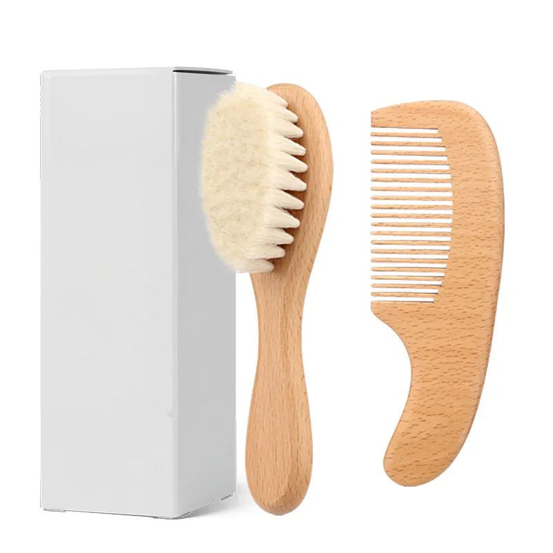 Baby Comb Wool Brush Beech Cleaning Bath Combination Qme