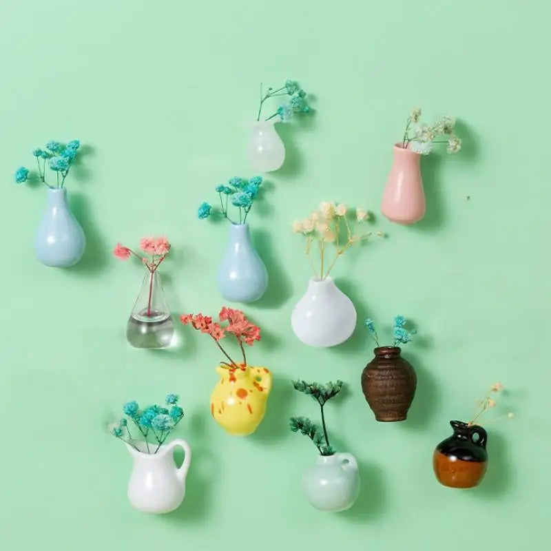 Mini Ceramic Vase Fridge Magnet 3D Micro Landscape Decorative Plant Qme