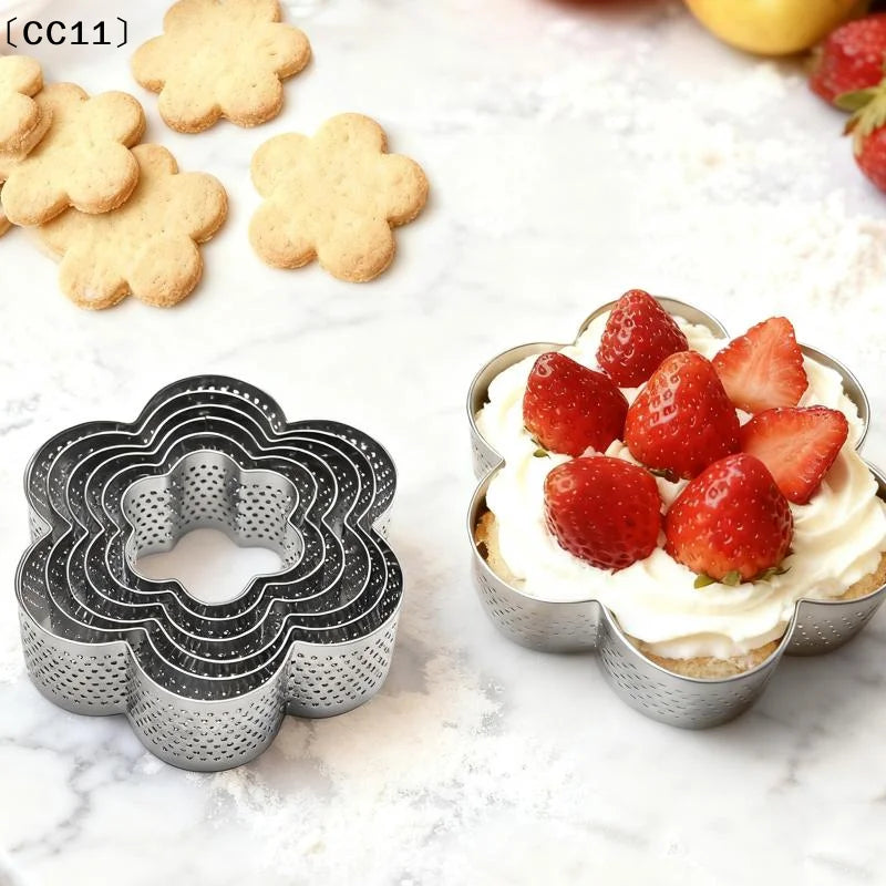 Flower-shaped Tart Mold Hole Ring Stainless Steel Bottom Tower Fruit Qme