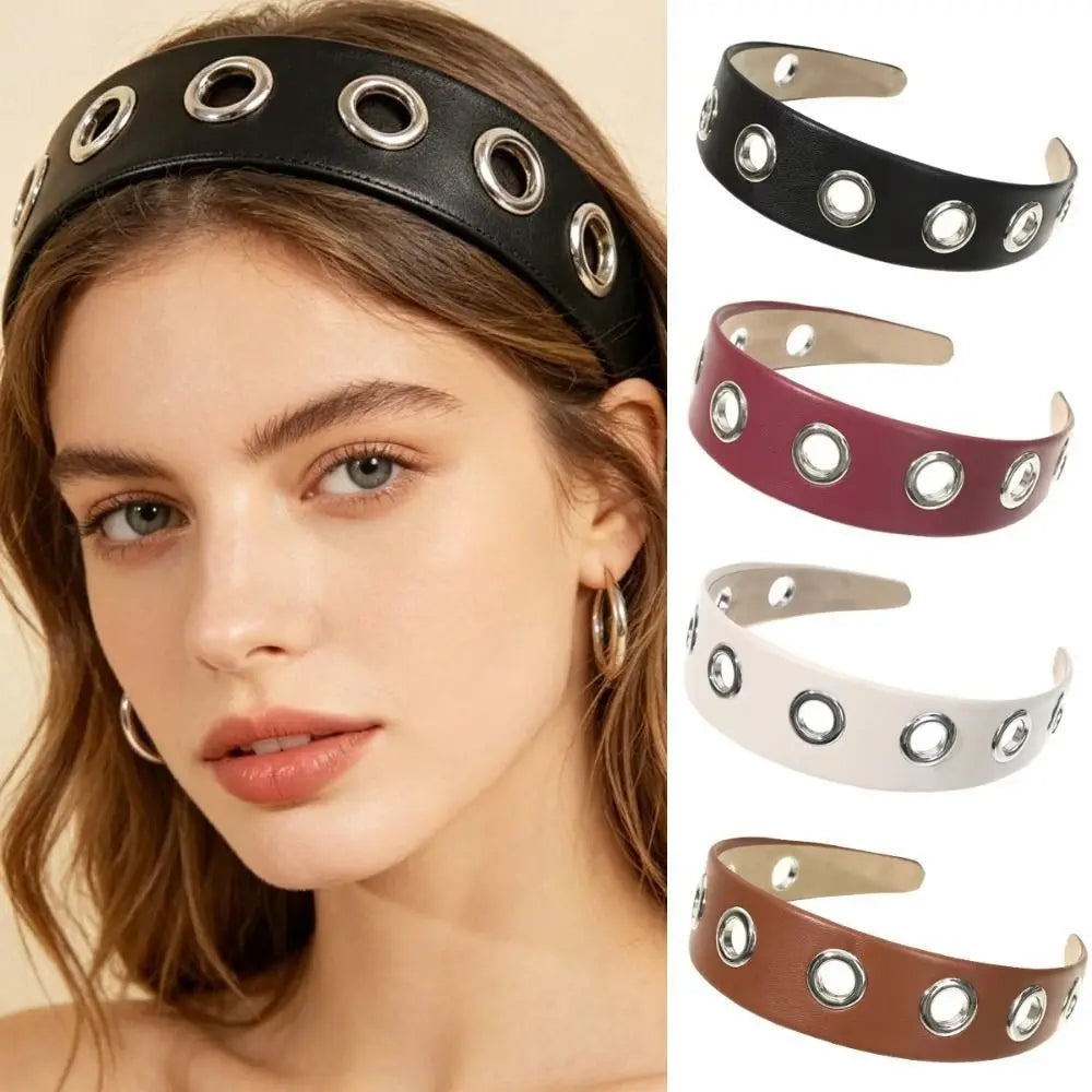 Solid Hollow Metal Headband Ring Y2k Hollowed Out Eyelets Stretchy Qme