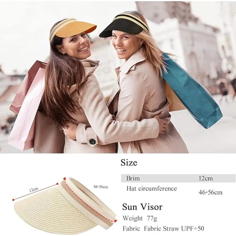 Womens Straw Sun Hat Wide Brim UV Protection Summer Beach Visor Qme