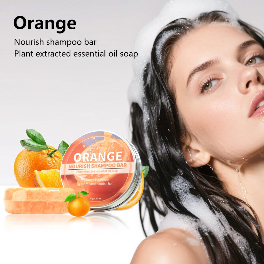 Sweet Orange Essential Oil Plant Shampoo Bar Deep Cleaning Soap Qme orange 60g