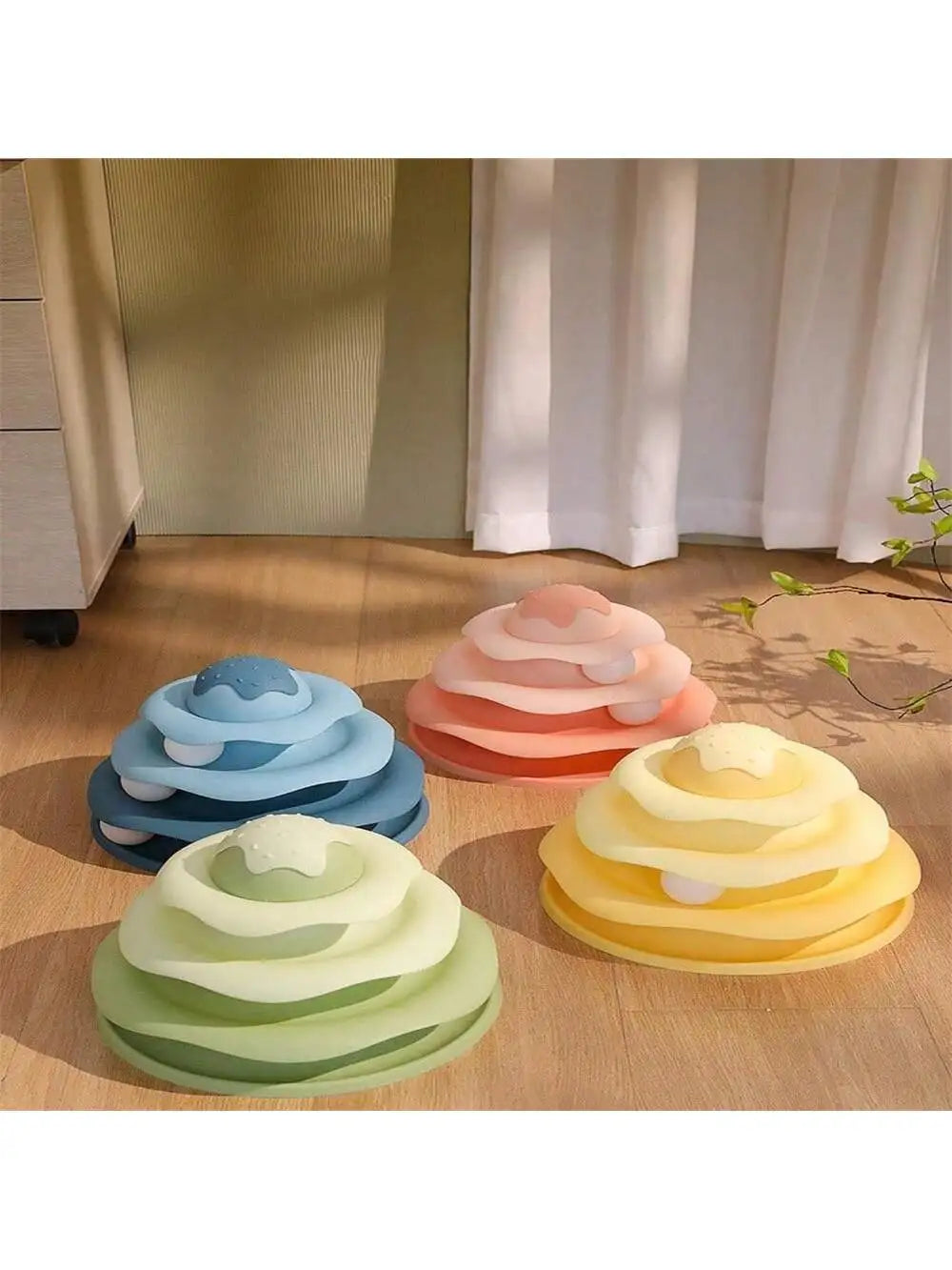 Cat Track Toy 3 Level Turntable Balls Ice Cream Shape Detachable Qme