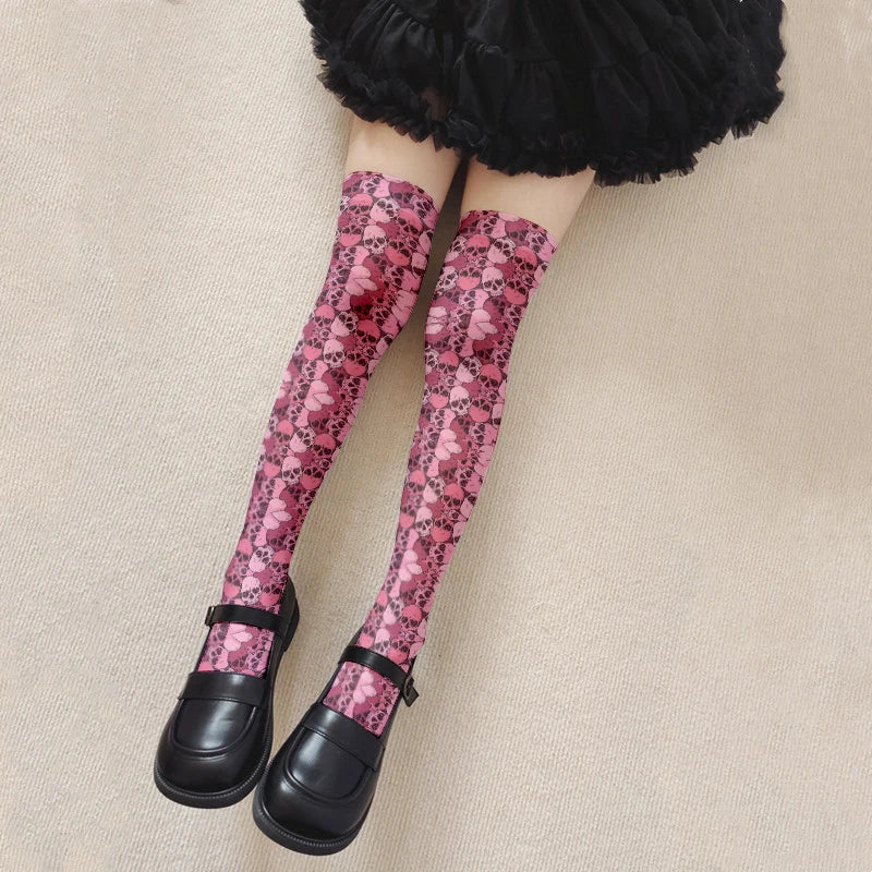Fun Skull Pattern Women's Long Stockings Fashion Printing Trend Qme style1 One Size