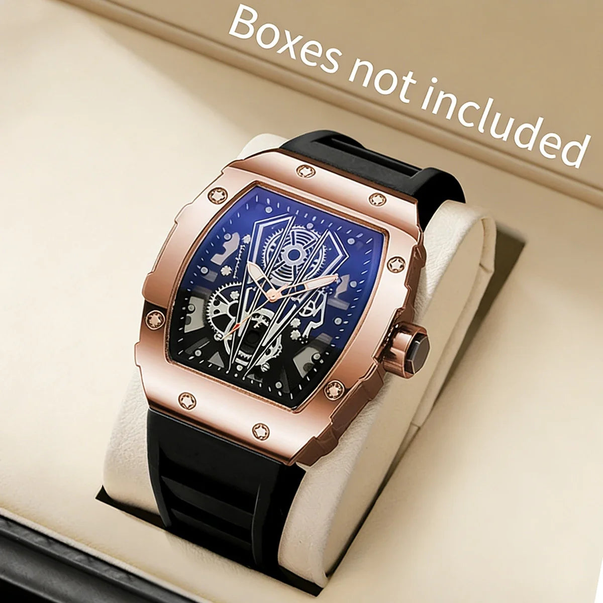 2026 Hollow out Richard wine barrel shaped quartz watch for men, silicone watch for men, business calendar, sports watch for men Qme