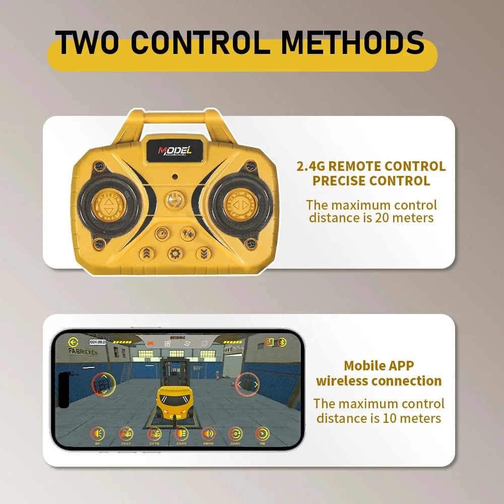 Bluetooth Remote Control Crane And Forklift two-in-one Desktop Mini Alloy Toy Car Model With Trailer Christmas Gift In Color Box Qme