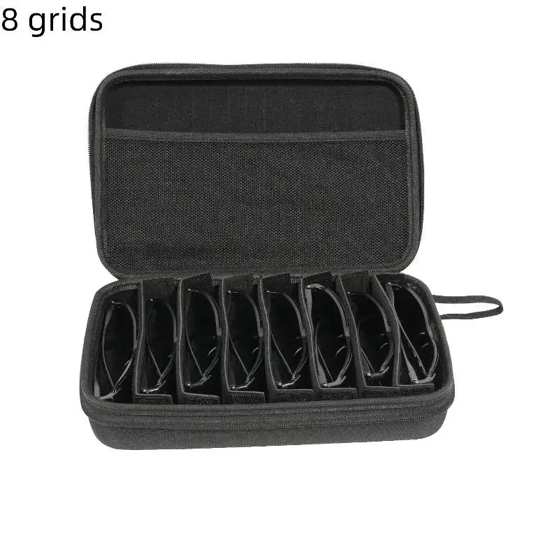 4/5/6/7/8 Compartments Adjustable Glasses Organizer Black Eyewear Case with Sturdy Dividers, Travel Sunglasses Storage Box Qme 8grids A