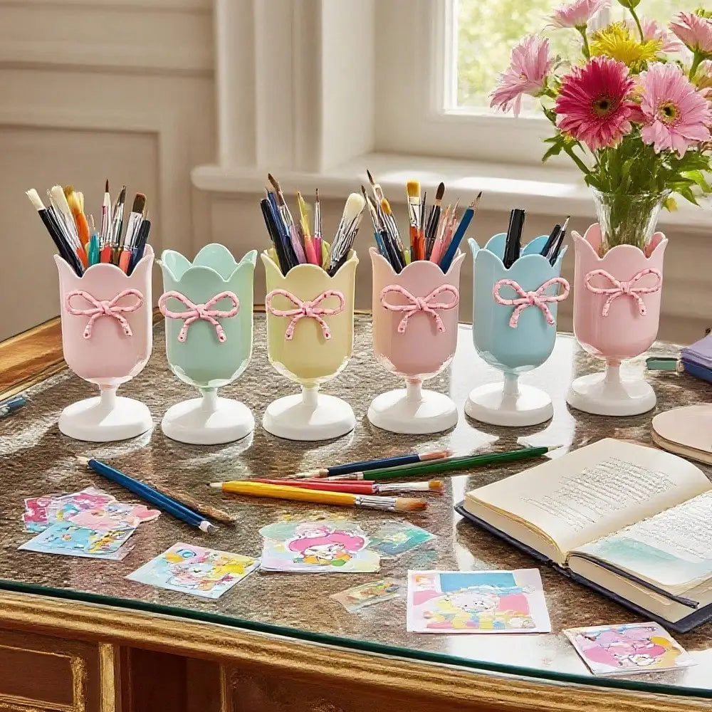 Tulip Pen Holder Desktop Cute Storage Box Student Creative Ornament Qme