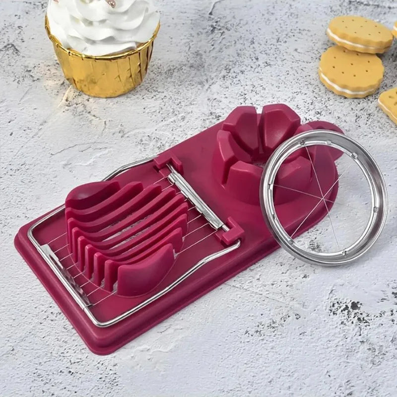 Multifunctional Egg Cutter PP Base Stainless Steel Wire Drawing Egg Cutter Fancy Divider Egg Cutting Tool Kitchen Tools Qme
