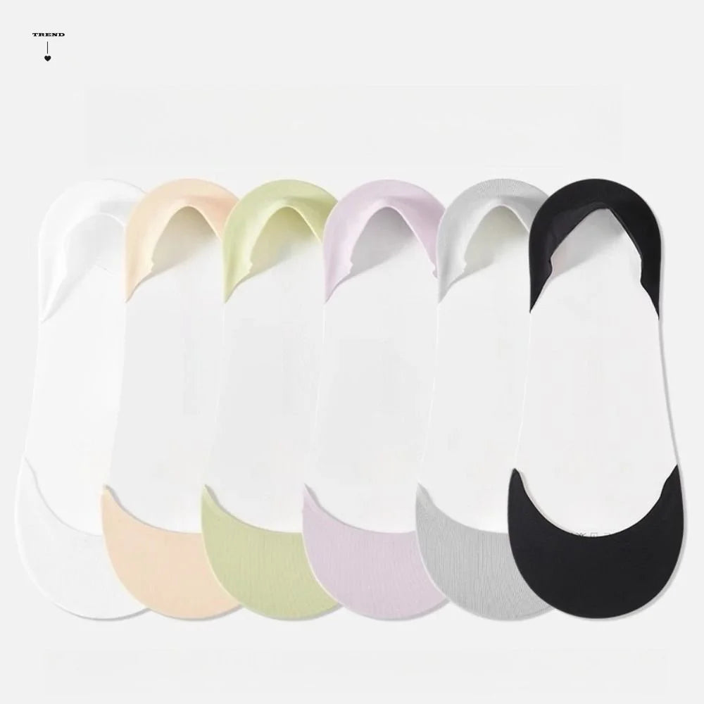 3Pairs Solid Invisible Socks Women Anti Slip Thin Summer Sweat Qme