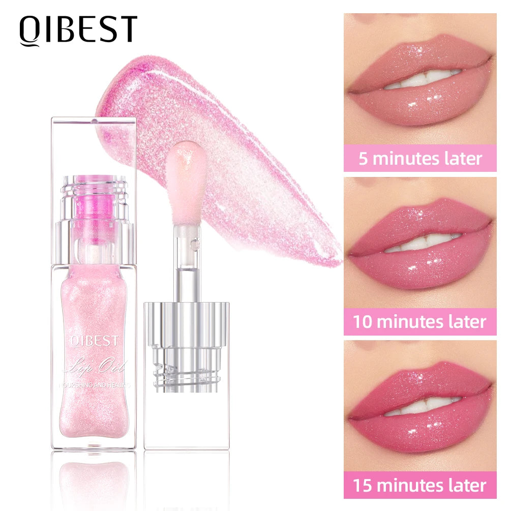 QIBEST Lip Oil Magic Warm Color Changing Lipstick Balm Lip Glaze Transparent Moisturizing Lipgloss Shiny Glitter Lipgloss Oil Qme