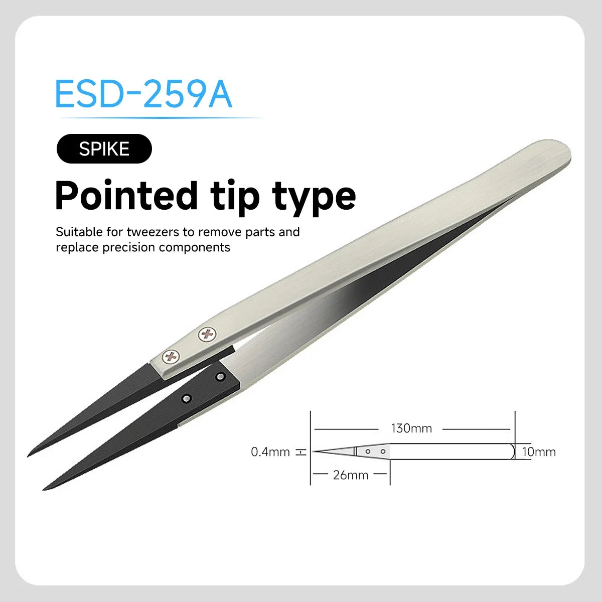 1PC For Watch Hands Installation Work Straight Elbow ESD-259 ESD-259A ESD-7A Handle Stainless Antistatic Plastic Tweezers Qme