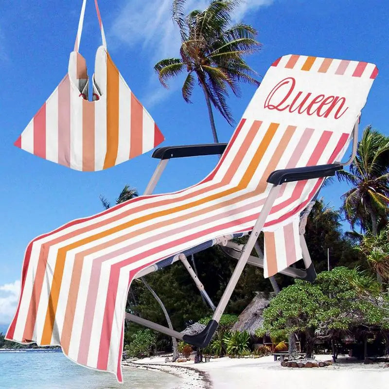 1Pc Striped Beach Chair Cover with Side Storage Pockets Pool Lounge Chaise Towel Sun Lounger Covers suitable for Beach Chair Qme
