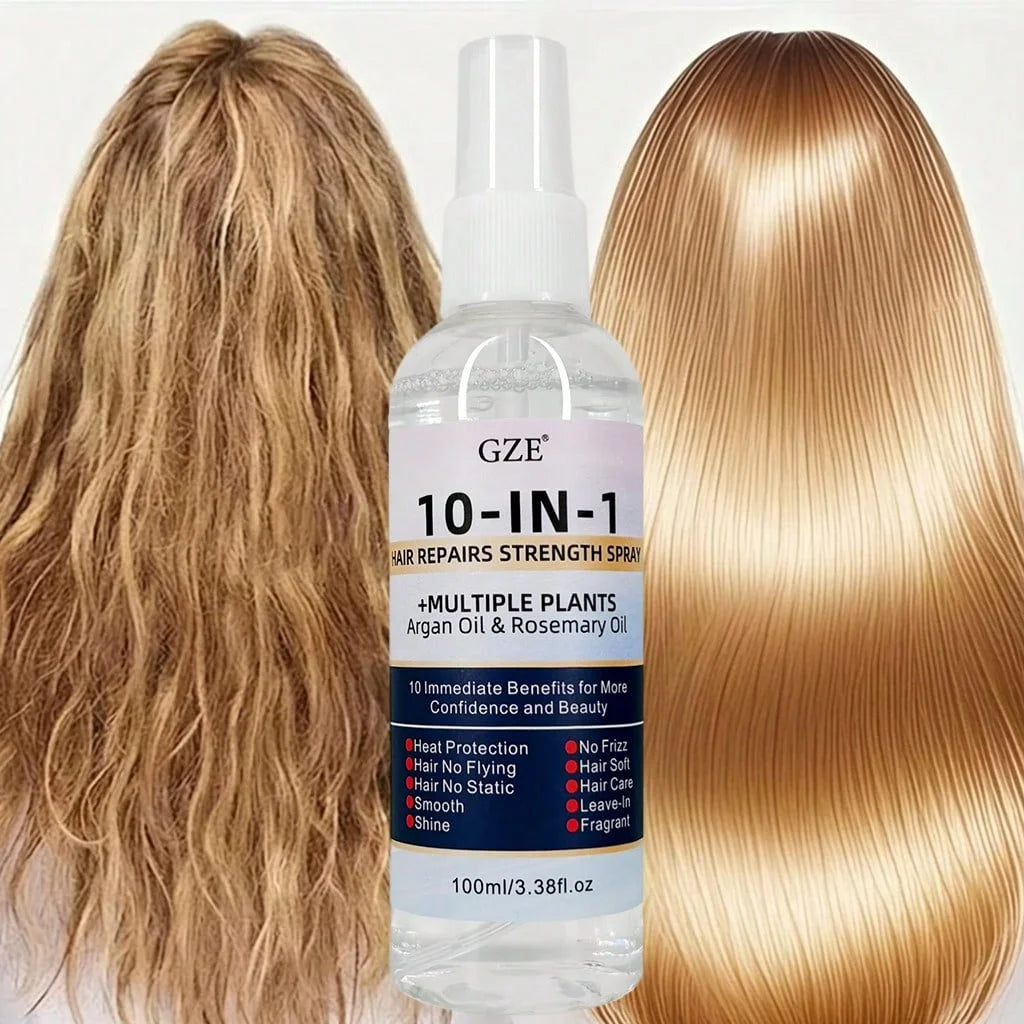 GZE 10 IN 1 Leave In Conditioner Silkening Spray with Argan Oil & Rosemary Oil, Hair Repair & Strength Spray, Anti Frizz Qme
