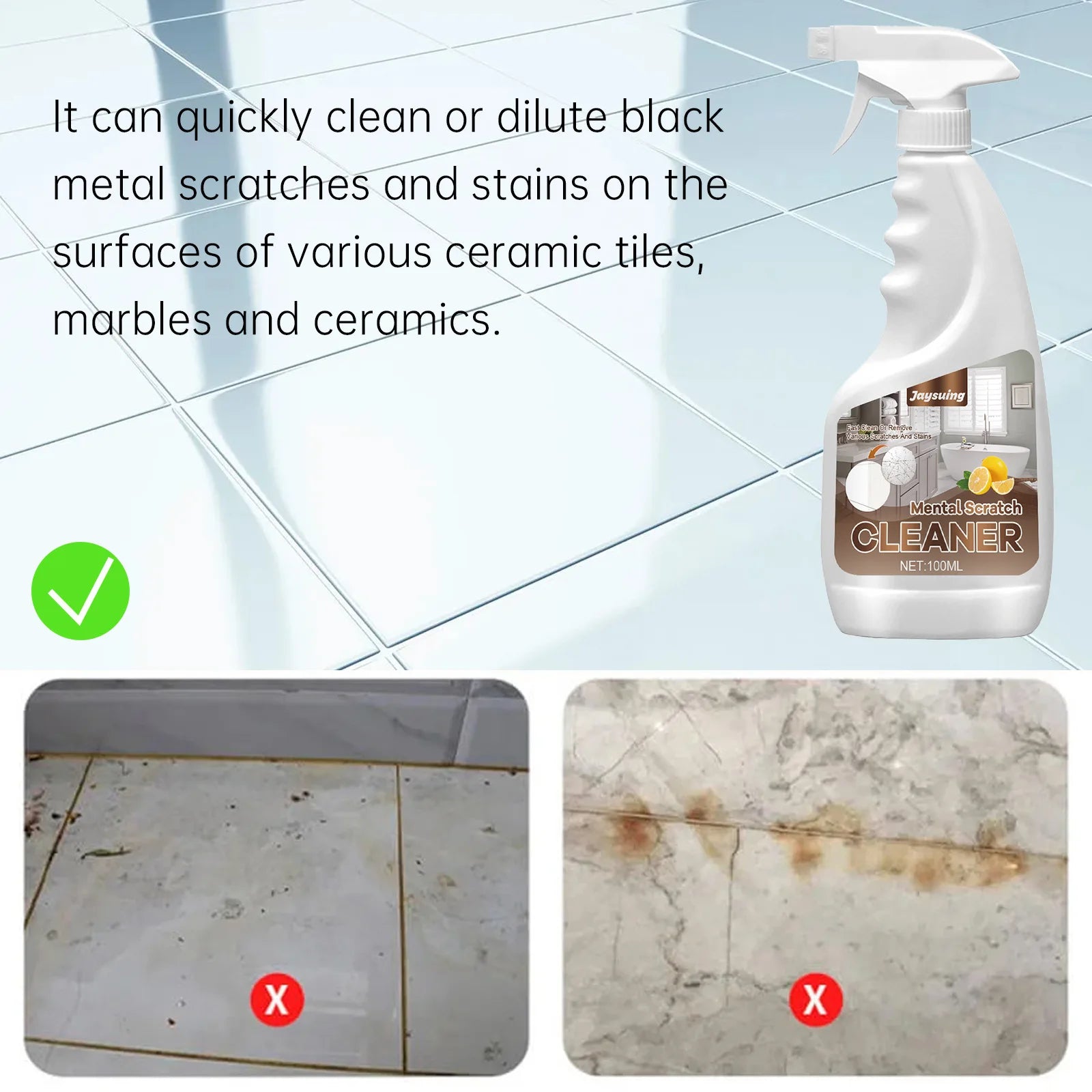 Tile Cleaning Spray Brightening Ceramic Tile Cleaner Toilet Descaling Bathroom Floor Multipurpose Cleaner Scratch Repair Cleaner Qme