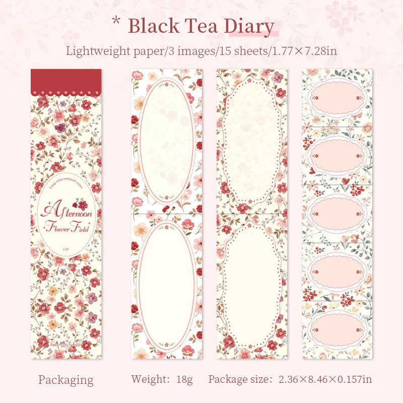 Pastoral Floral Long Sticky Notes,Tearable Afternoon Flower Field Memo Pads,Vintage Floral Background Paper for Journal Collage Qme A