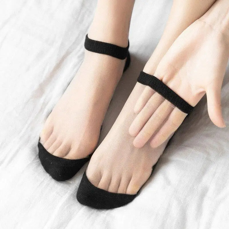 Women Fashion Summer Glass Stockings Thin Small Floral Card Silk Qme