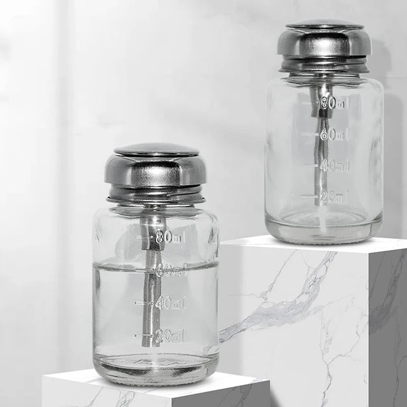 Push-down Glass Pump Dispenser Clear Refillable Bottle Nail Polish Qme