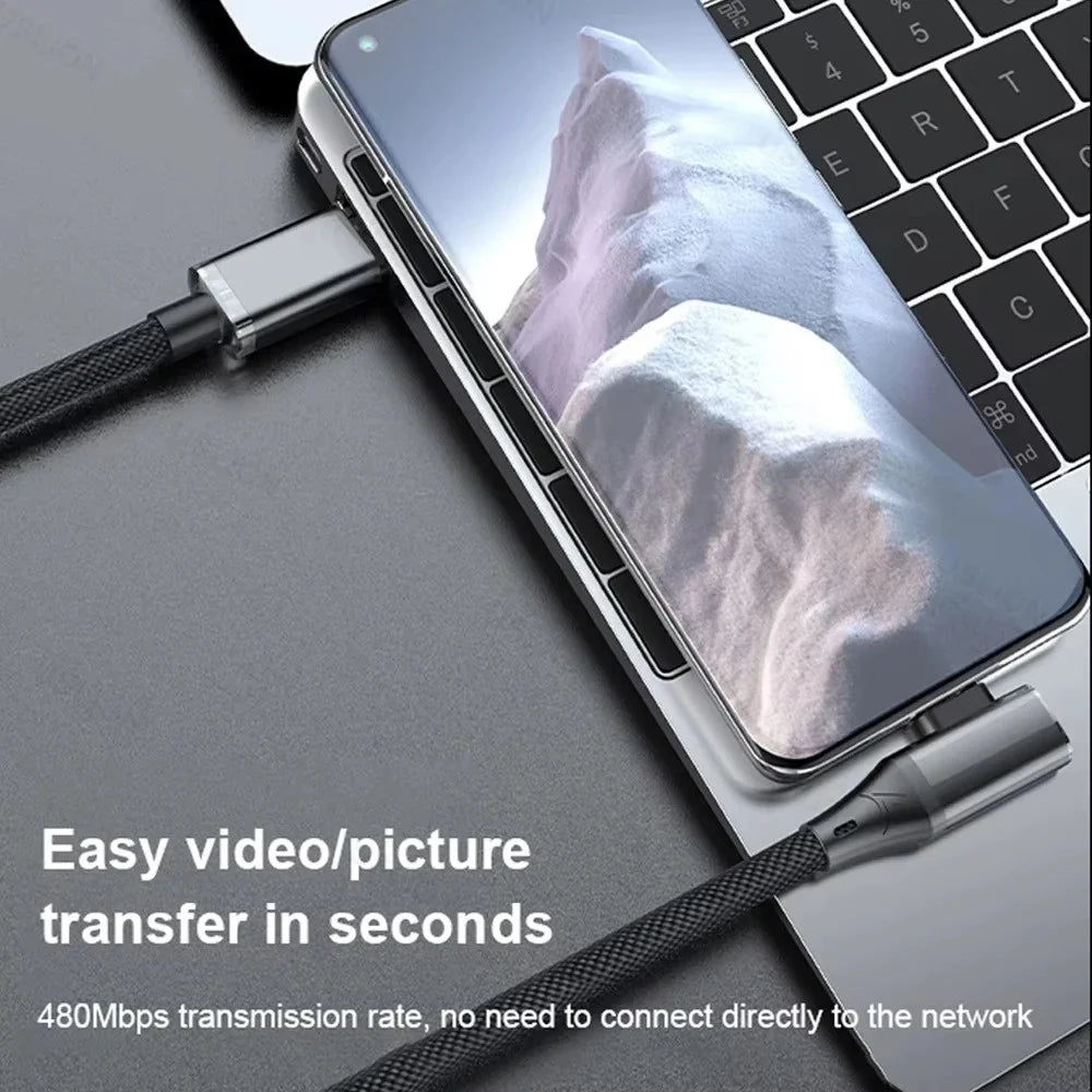 120W 90 Degree Elbow USB C Cable PD Fast Charging Phone Charger Wire Type C Quick Charge Cable For iPhone Samsung Xiaomi Huawei Qme