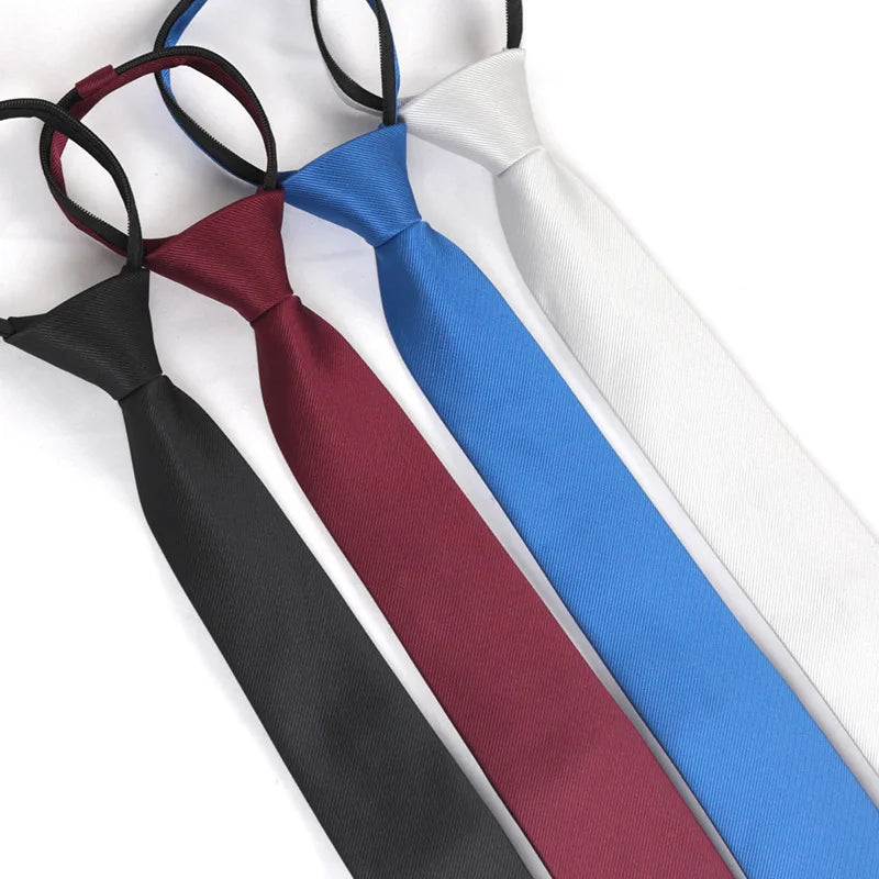 Men Tie Solid Skinny Zipper Ties Women Wedding Dress Black Necktie Qme