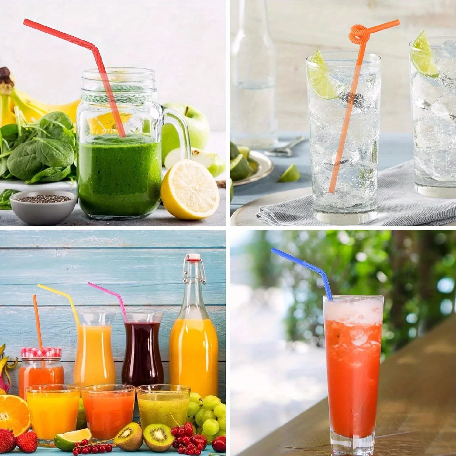100pcs Colorful Bendable Plastic Straws - Disposable Long Curved Straws - for Milk, Juice, Drinks and Party Decorations Qme