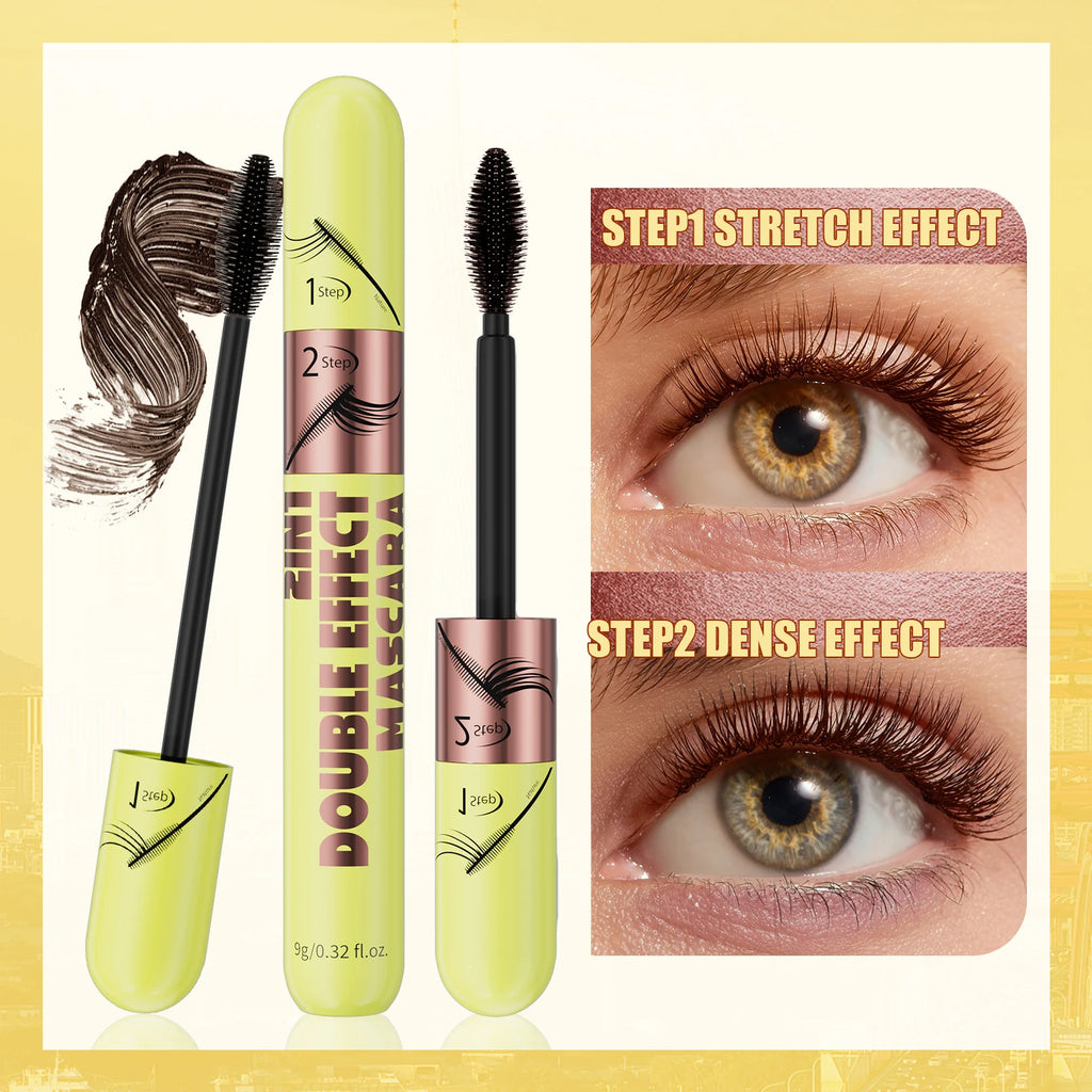 [Dual Brush Heads Brown Mascara] Waterproof Brown Mascara with Dual Brush Heads - Smudge-Proof, Clump-Free for Longer Qme