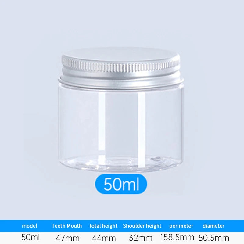 Refillable Transparent Plastic Travel Jars Empty Containers Facial Qme 50ml Silver