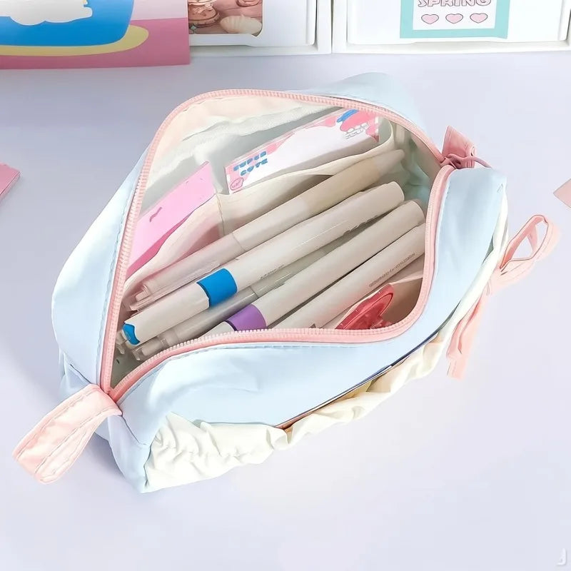 Large Capacity Pencil Pouch Multi Compartment Pen Box Zipper Portable Qme