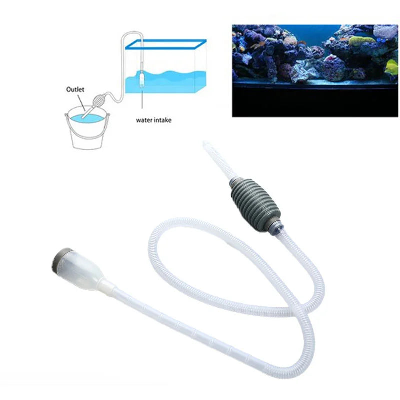 Aquarium Tank Vacuum Siphon Gravel Cleaner Pump Water Change Safe for Fish. Qme