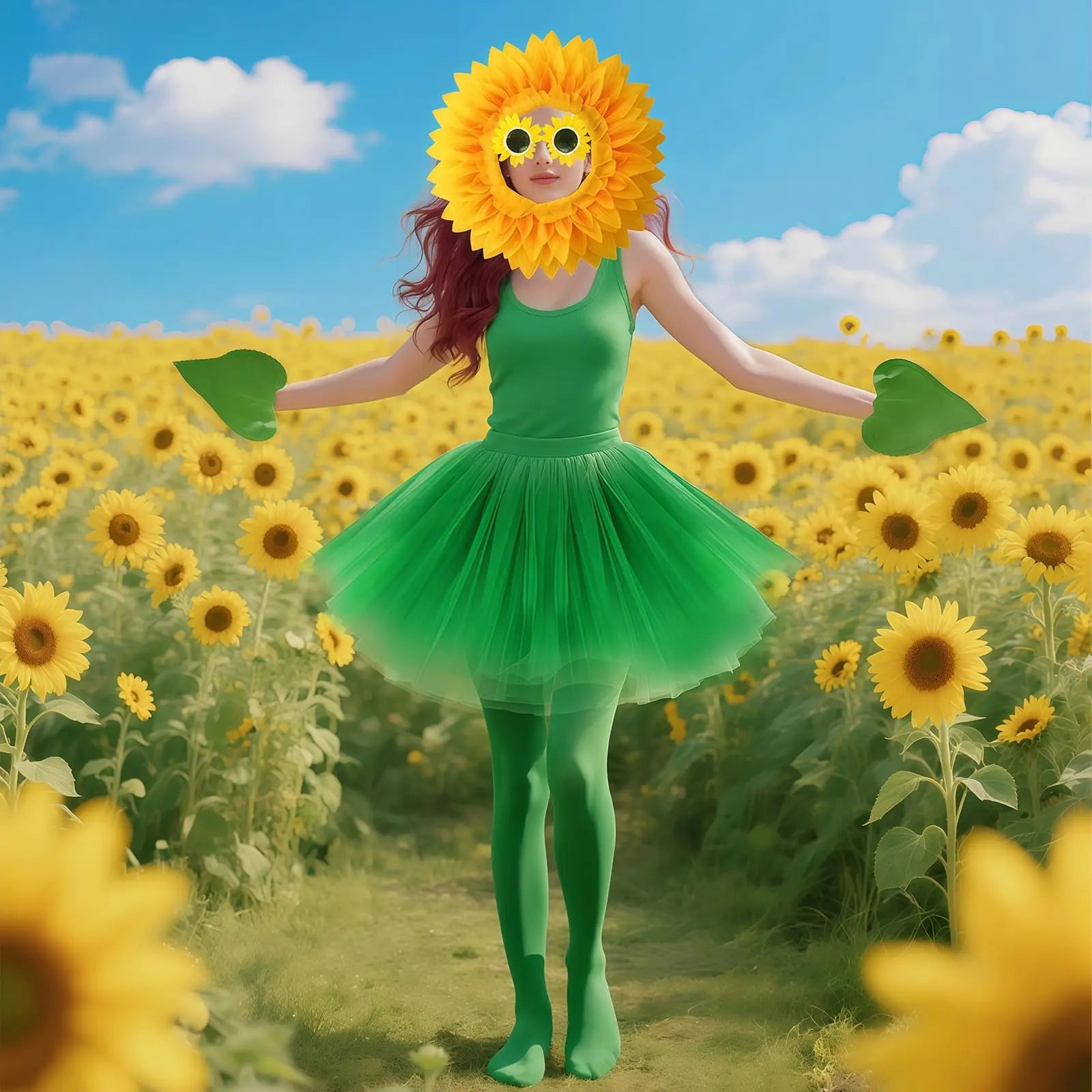 Sunflower Costume Sunshine Daisy Flower Outfit Sun Flower Headpiece Glasses Tutu Skirt Gloves Socks Plant Costume Qme