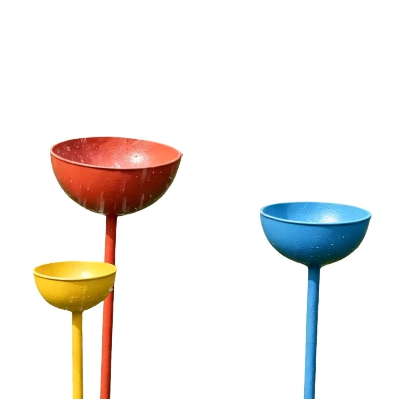 Outdoor Bird Bath Bowl 3 Metal Garden Stakes Raised Feeder Water Qme CN