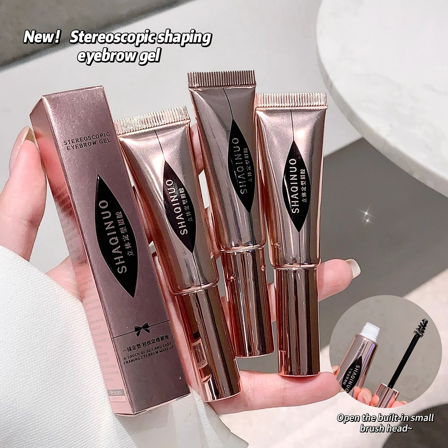 SHAQINUO Eyebrow Styling Gel Easy Shape Long-lasting Hold Small Brush Qme
